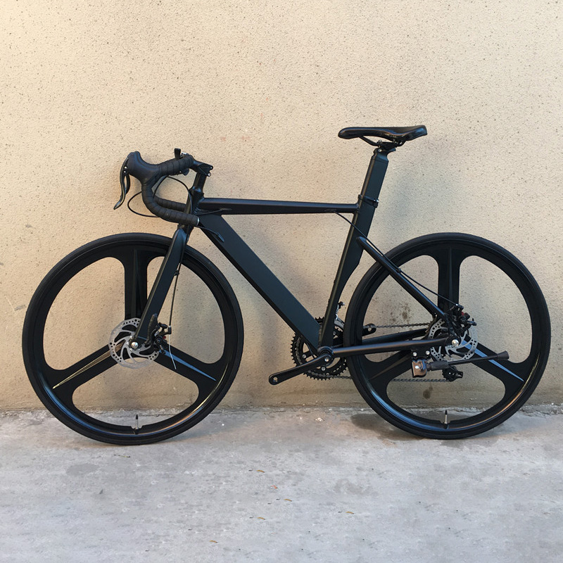 Road Bike Magnesium Alloy Wheels, Double Disc Brake, Racing Bicycle, 3 Spokes, Aluminum Alloy Frame, 14, 16, 18, 20 Speeds, 700C