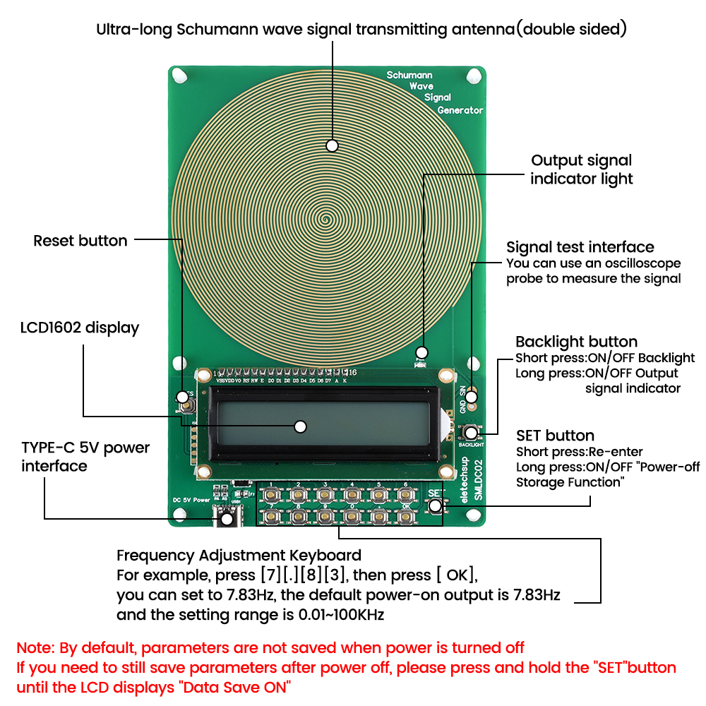 7.83Hz Schumann Waves Resonance Generator 0.01Hz~100000Hz Adjustable Frequency Pulse Audio Resonator Type-C Interface