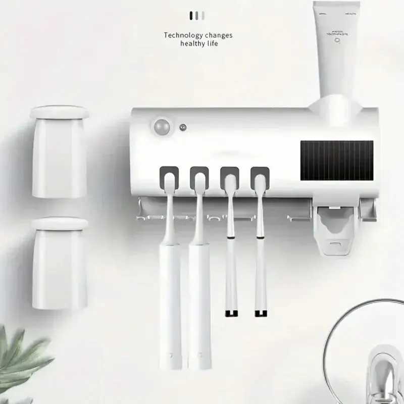 Toothbrush Sanitizer 1pc Smart Toothbrush Sanitizer Free Punching Wall Mounted Toothbrush Holder Automatic Squeeze Toothpaste Device 240413