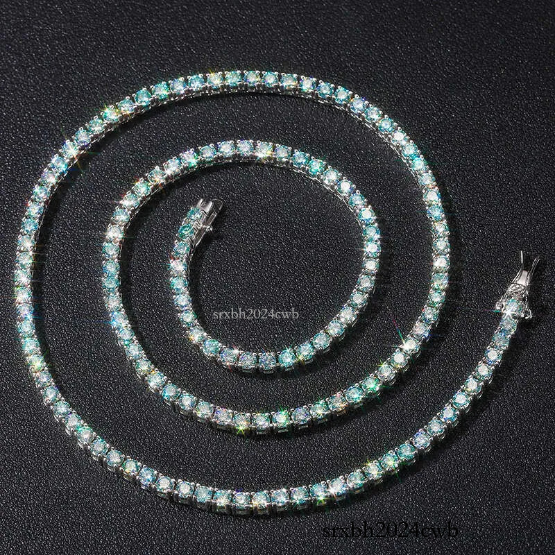 New Trend Fine Jewelry Iced Out Blue Green Colorful VVS Moissanite Dia Cluster Chain Tennis Necklace For Women Men