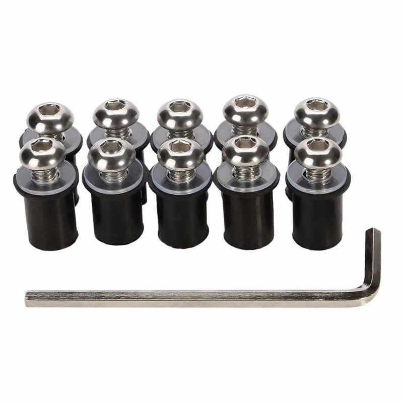10PCS Motorcycle Windscreen Windshield Fairing Bolt Screw Kit Well Nuts M5 15mm