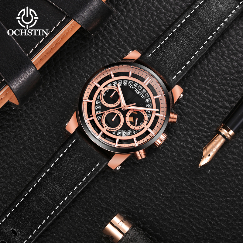 new product Ochstin's 2024 minimalist trendy pilot series multifunctional quartz movement watch for men's quartz watches smile