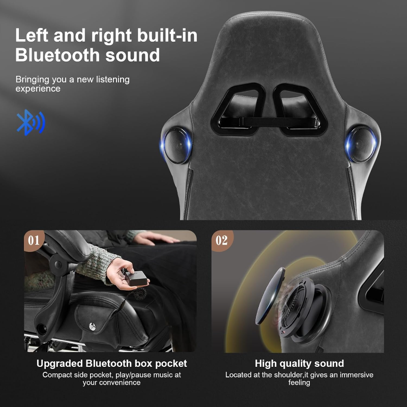 GTPLAYER Chair Computer Gaming (Leather, Grey)