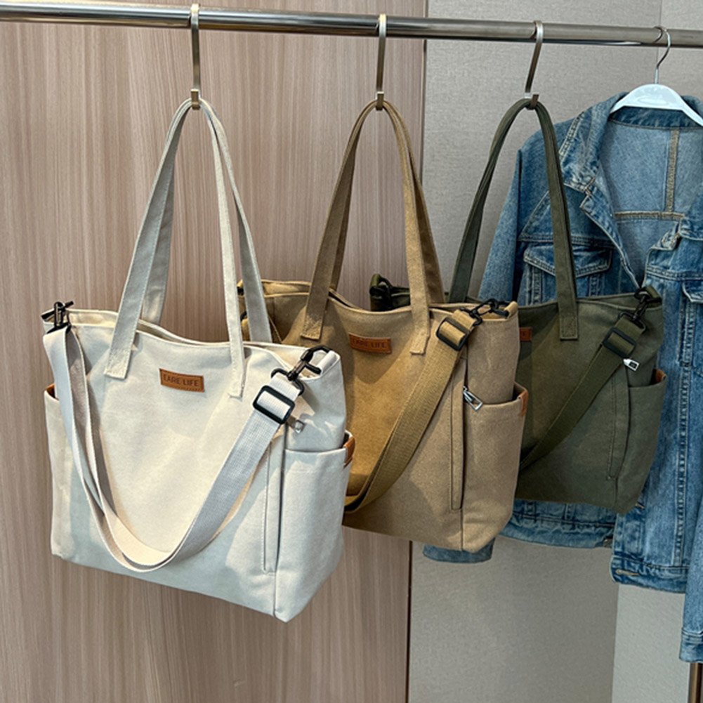 Portable Canvas Messenger Bags Large Capacity Female Crossbody Bags Vintage Casual Adjustable Strap Simple for Outdoor Sport