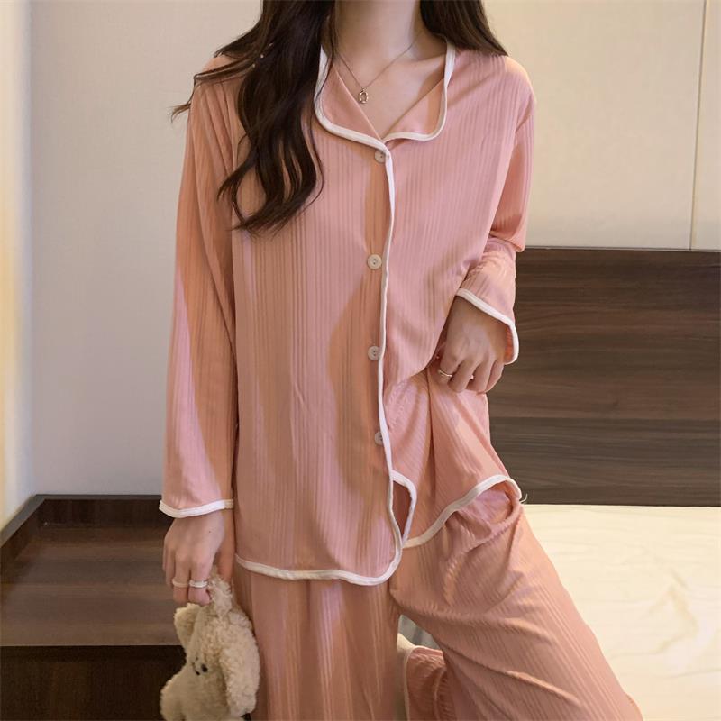 Conjuntos de Pijama con volantes para mujer, ropa de dormir Rosa dulce, Primavera