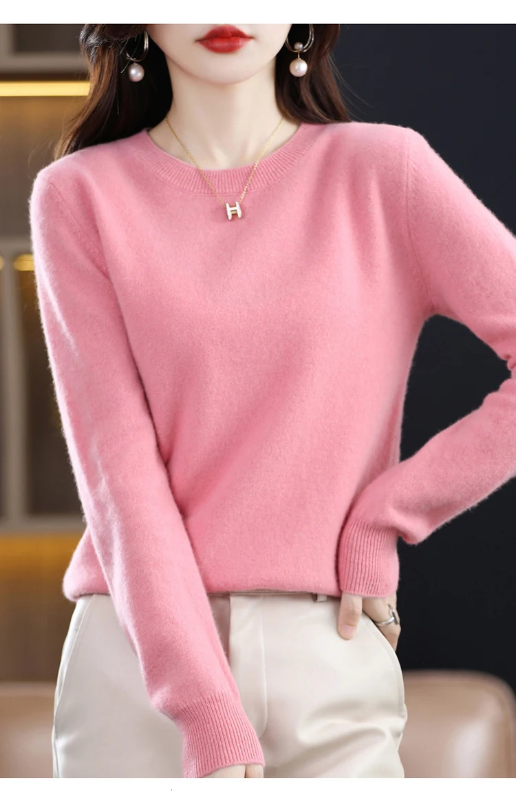 Autumn and Winter Cashmere Sweater 100% Pure Wool Womens O-neck Knitted Floral Fashion Loose Warm Bottom Sweater 241113
