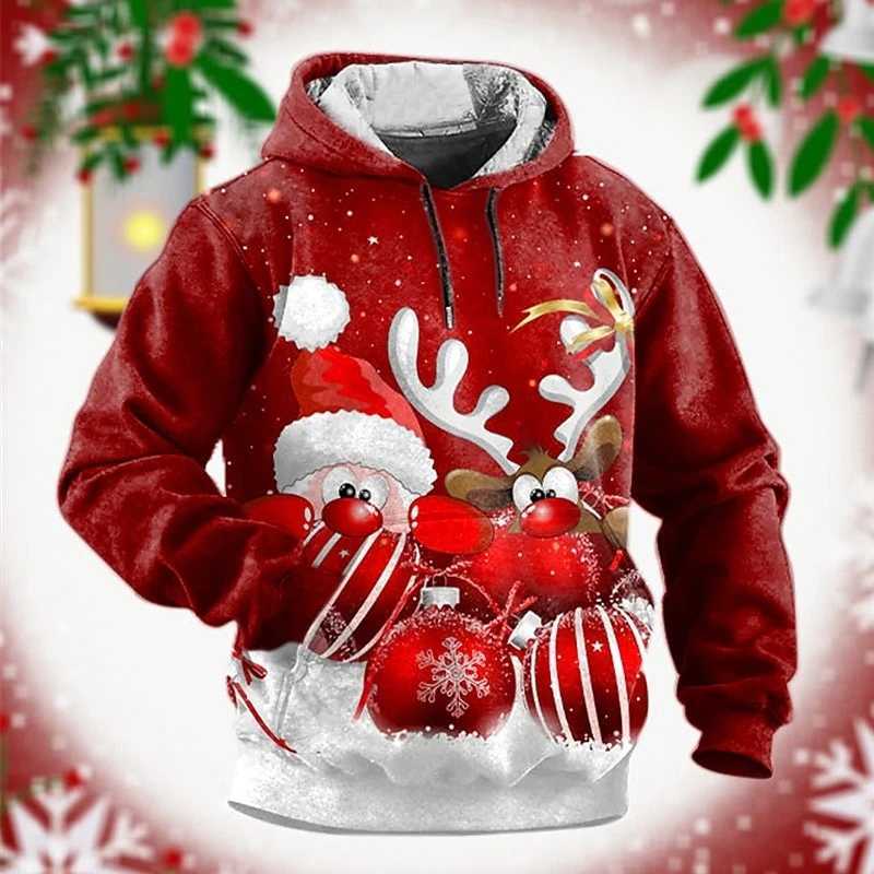 Christmas Theme Hoodie Mens Clothing Long Sleeve Pullover Ugly Sweatshirt 3D Print Gingerbread Tree Lights Funny Fashion Hoodies LX241113
