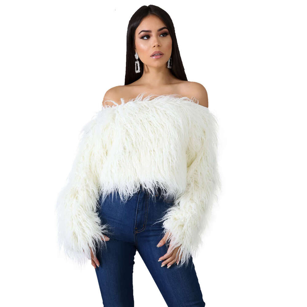 shanshi fur coat women Women's sexy one shoulder gradient color anti long fur short top