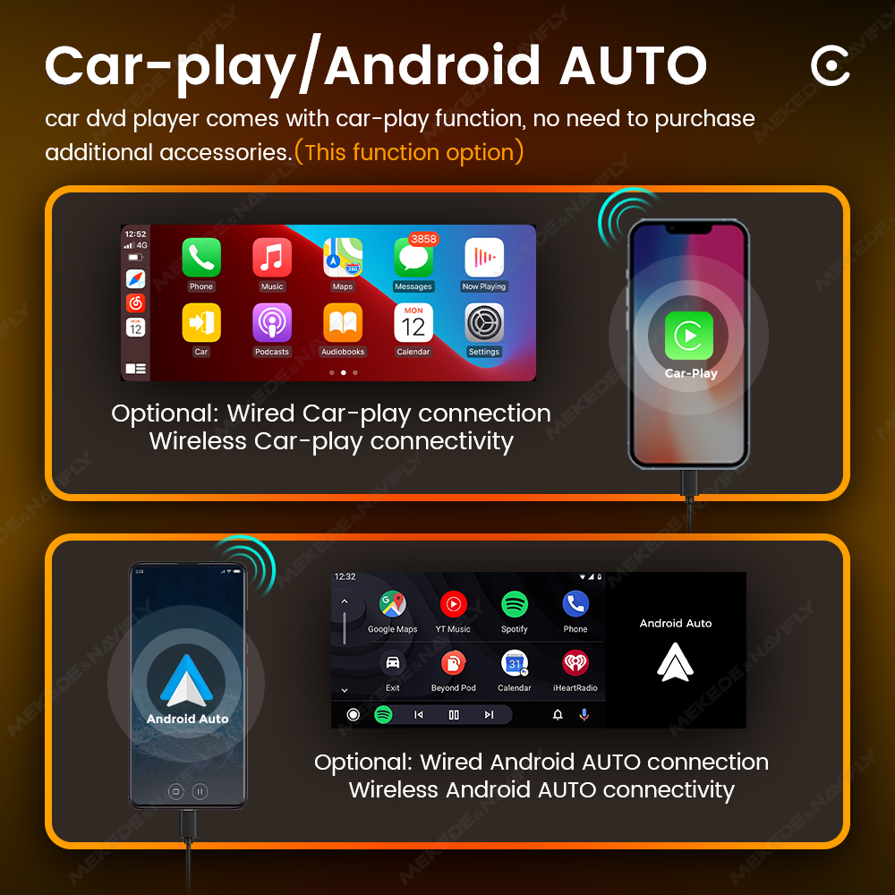 MEKEDE 1 Din Car Radio Carplay Android Auto HD Touch Screen MP5 Player Universal Multimedia Tape Recorder AUX USB FM Audio