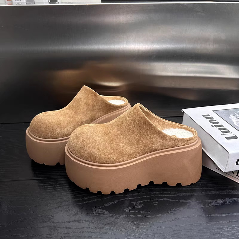 Thick-soled Half Slippers Wear New Autumn and Winter Cashmere Women's Shoes