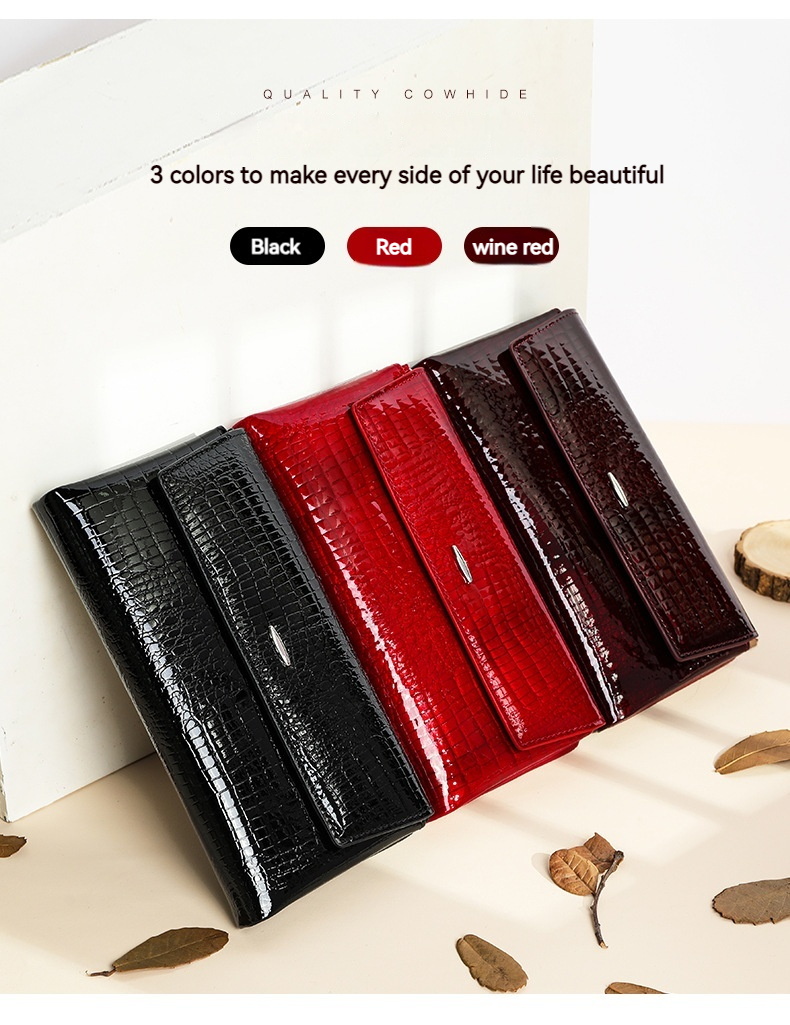 MUXI Genuine Leather Handbag, Patent Leather, Fashionable Zero Wallet, Large Capacity, Multi Card Slot Women's Wallet