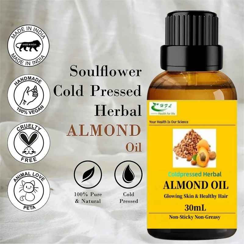 Herbal Almond Oil Rich in Vitamin E, B12 for Healthy Hair, Skin, Face,Under Eye & Baby Massage - Pure, Natural & Coldpressed