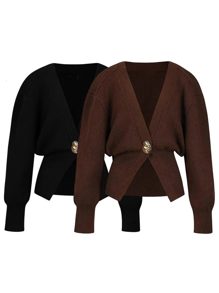 TRAF Womens Knitted Cardigan Jacket Fashion High Street Alien Button Trimmed ner Warm Sweater Style Chic Womenswear 241113