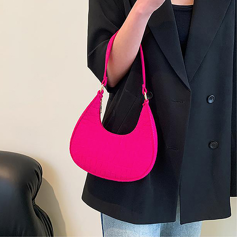Color Advanced Candy Design Texture Armpit Handbags Felt Shoulder Bags For Women Women's Subaxillary Bag Purses Crescent Bag 's smile '