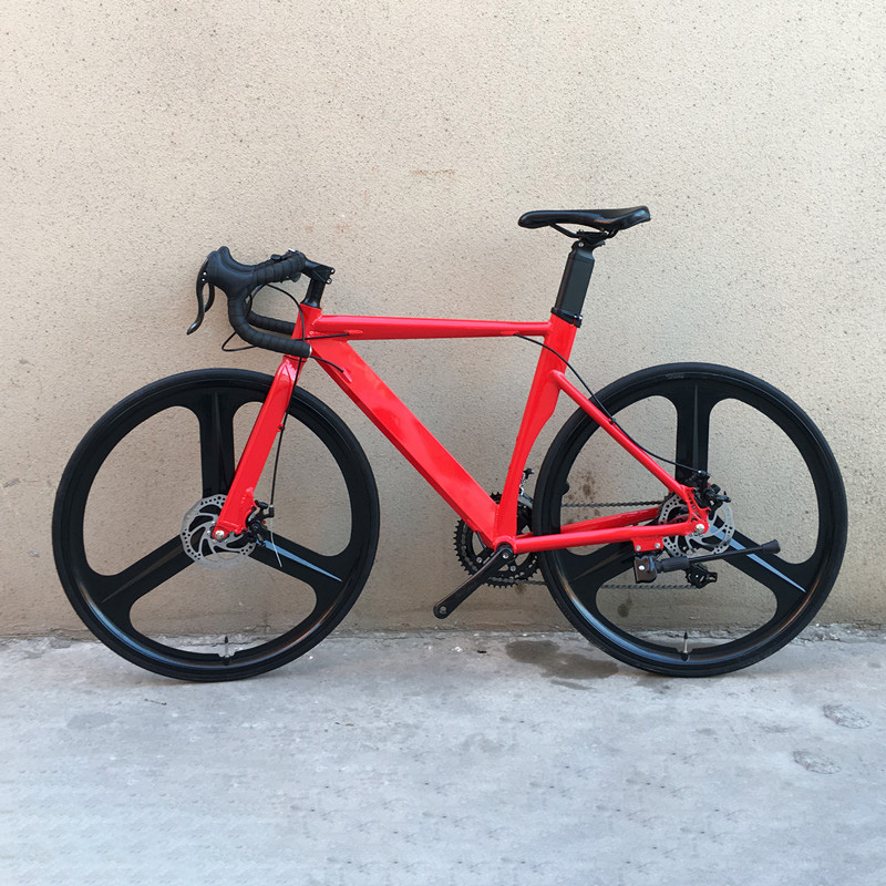 Road Bike Magnesium Alloy Wheels, Double Disc Brake, Racing Bicycle, 3 Spokes, Aluminum Alloy Frame, 14, 16, 18, 20 Speeds, 700C
