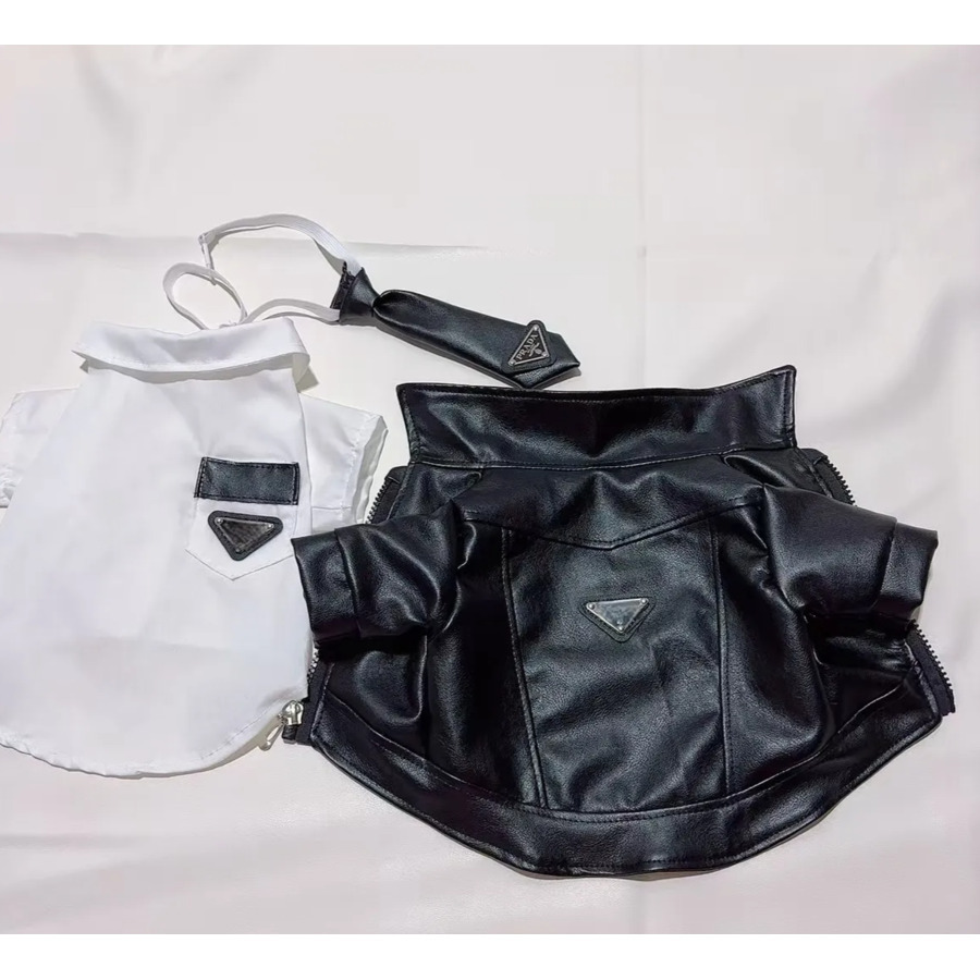 Premium Faux Leather Autumn Winter Jacket for Schnauzer & French Bulldog - Waterproof Windproof Pet Coat with Adjustable Hood & Belly Strap 026 JJ