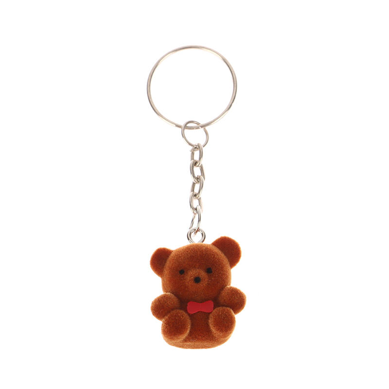 Mini Flocking Bear Doll Keychain Flocking Standing Bear Small Animals Keyring Phone Car Pendant Backpack Charms Bag Decor Gifts