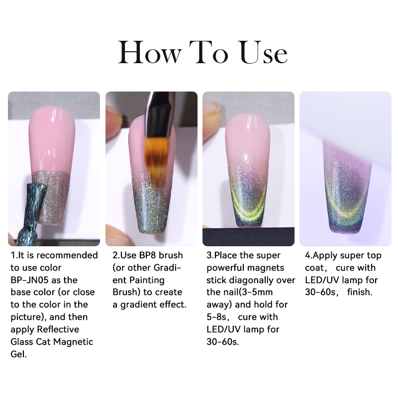 BORN PRETTY 10ml Reflective Glass Cat Magnetic Gel Nail Polish Double Light Rainbow Color Gel Varnis Semi Permanent for Summers