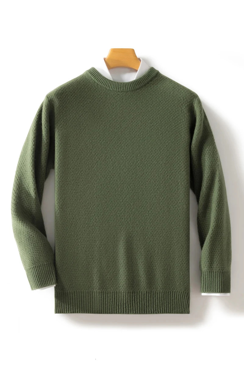 Mens cashmere sweater autumn O-neck long sleeved floral 100% Merino wool knitted intelligent casual clothing thick warm top 241113