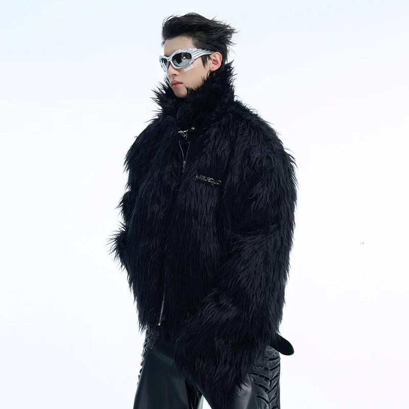 FEWQ Mens Short Clip Cleki Metal Leather Buckle n s mink fur thick plush top mens jacket 24E5178 241112