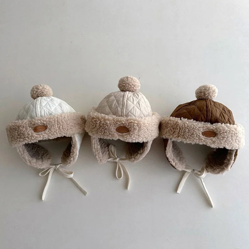 Kids Winter Plush Earflaps Beanies Childrens Padded Caps Baby Girls Thicken Warm Fur Hats 1-4Years Woolen Bomber Hats for Boys 241112