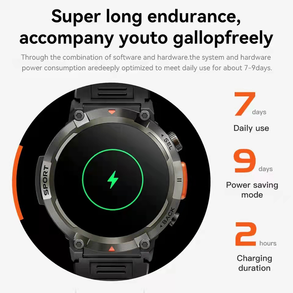 grade New 2024 Military men SmartWatch Bluetooth calling AMOLED Full touch screen With LED Flashlight Outdoor sports SmartWatch smile