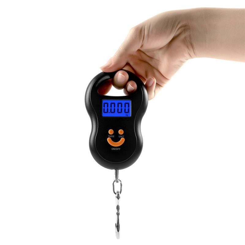 10g 1~7PCS 50Kg Portable Hanging Scale Digital Scale BackLight Electronic Fishing Weights Pocket Scale Lage Scales Black smile