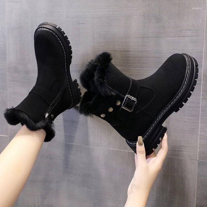 Boots Autumn And Winter Thick-heeled Cotton Women's Furry Edge Northeast Warm Snow Round Head Non-slip Short