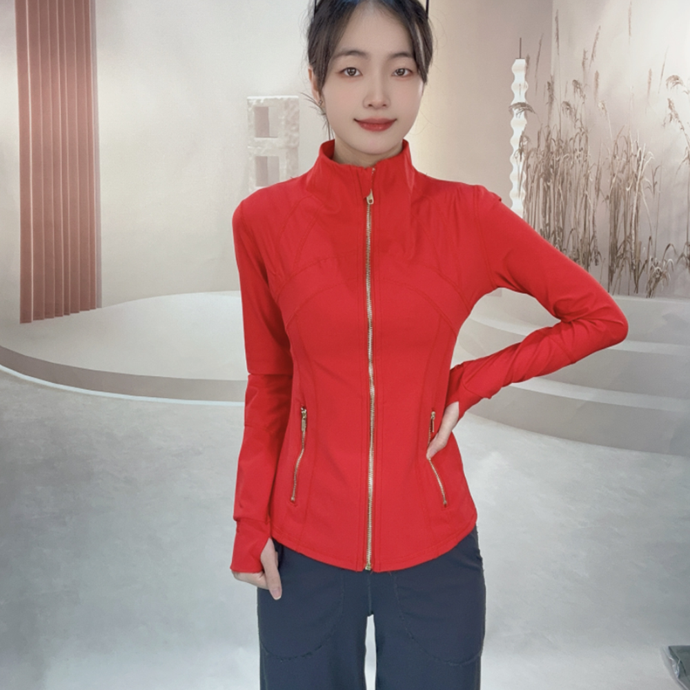 Women's Yoga Define With Gold Zipper Workout Sport Coat Fiess Gym Jacket Activewear Running Sports Top Solid Zip Up Training Sweatshirt Jogging S