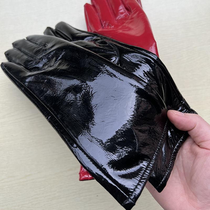 Long Gloves For Women Spring Winter Male Patent Leather Fashion Catwalk Motorcycle Riding Luvas Brilliant Warm Arm Warmer Gants