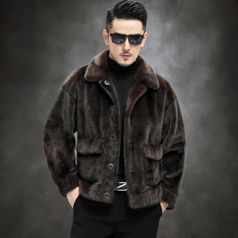 Autumn Winter Fashion Mens True Fur Coat Mens Collar Thick Warm Jacket Mens Genuine Leather Coat P466 241112