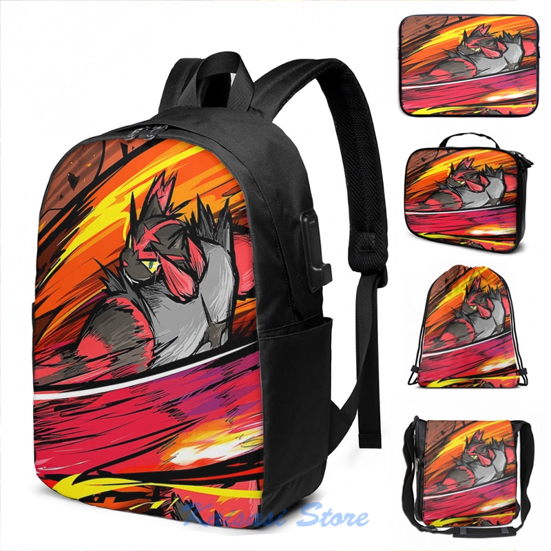 Darkest Funny print Graphic Incineroar Lariat USB Charge Backpack men School bags Women bag Travel laptop bag smile