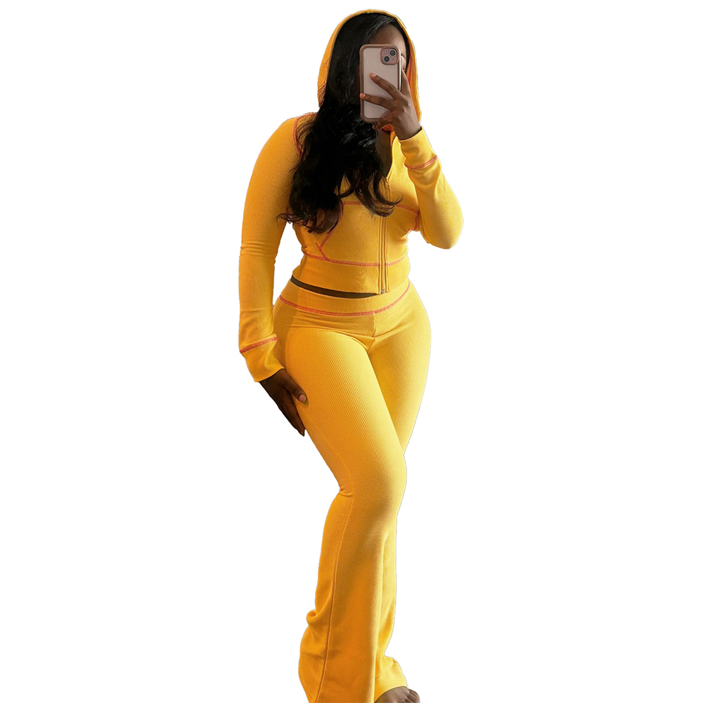 Women's Tracksuit Casual Hooded Neck Long Sleeve Sweatshirt And High Waist Flare Jogger Pants Active Sweatsuits