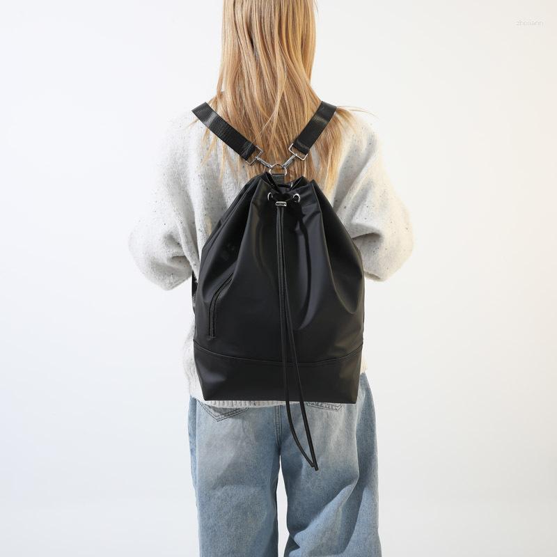 Drawstring Cross-border Spring Fashion All-match Solid Color Large Capacity Bucket Bag Simple Casual Wide Shoulder Strap Backpack zhanyishengli
