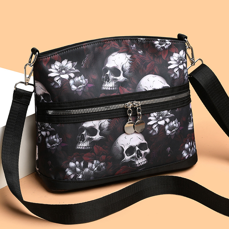 Fashion Shoulder Bags Skull Print Zipper Closure Tote Bags Clutch Purse Messenger Travel Mobile Phone Pouch