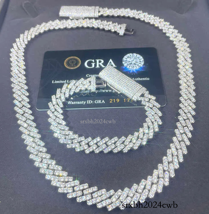 GRA Certificate 10mm Single Row Fine D/VVS Moissanite Cuban k Chain Rapper Hip Hop Necklace Jewelry