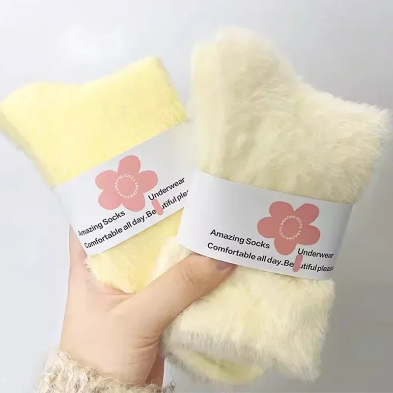 5 pairs of mink wool womens super soft socks for winter warmth thick coral plush socks for snow home sleep Kawaii socks 241112