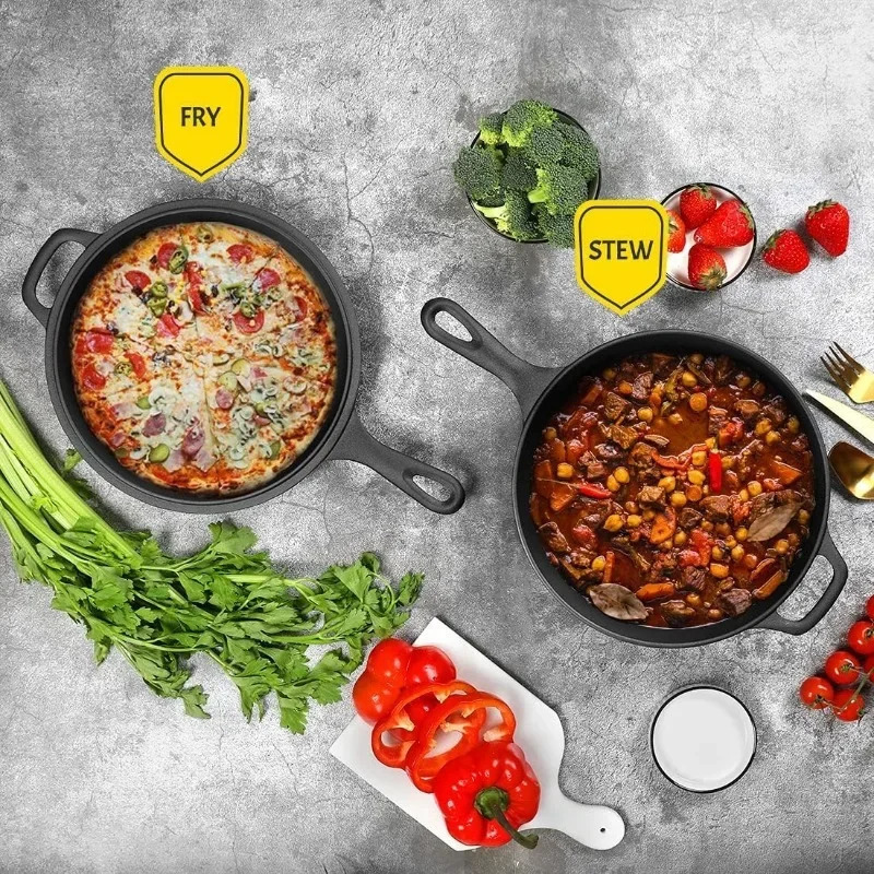 Cast iron Dutch oven pot cooking pot with pan cover cast iron frying pan pot set with double handle indoor and outdoor 241108