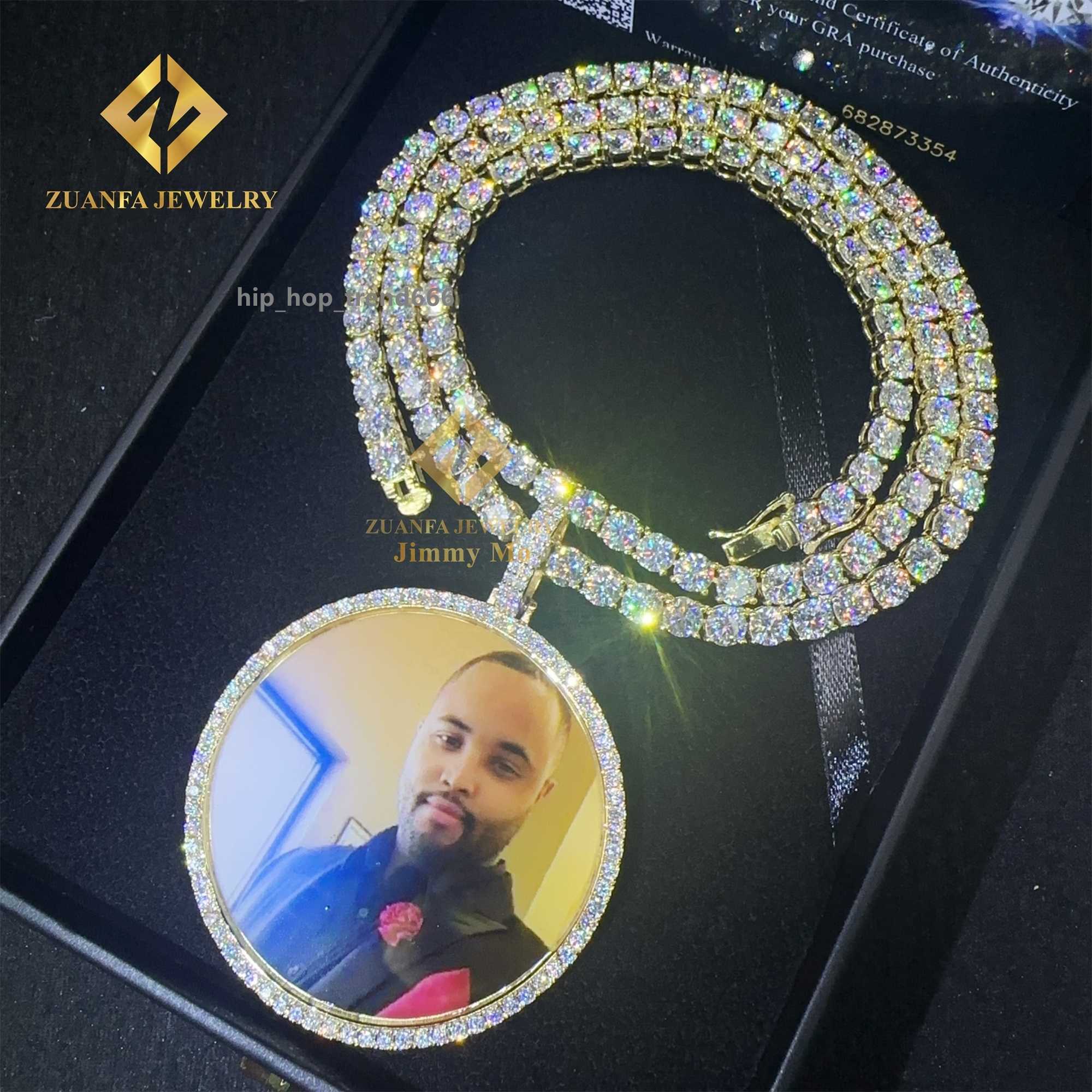 55MM Diameter Pass Diamond Tester Iced Out Jewelry S925 Yellow Gold Plated VVS1 Moissanite Diamond Memory Pendant Necklace