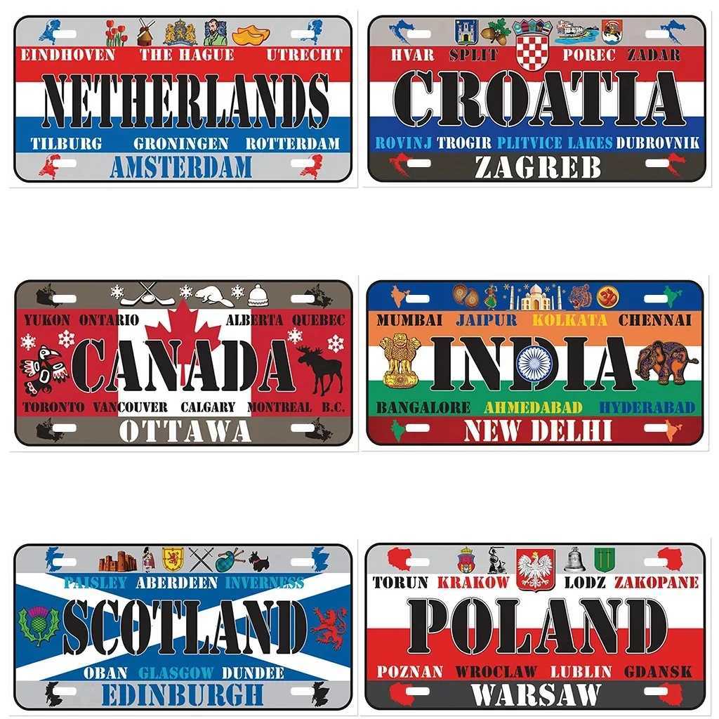 EU and US National Names Landmark Art Board Logo Retro Rusty Metal Wall Panel Tin Logo Decoration Bar Garage Home Tinplate Painting X241113