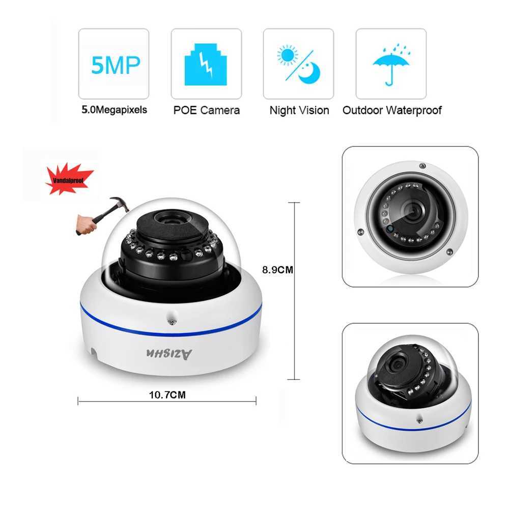IP Cameras AZISHN 2.8mm Wide Angle POE Vandalproof H.265 5MP 4MP 3MP 2MP Audio IP Camera Waterproof Dome P2P 15IR For CCTV Surveillance Kit 24413