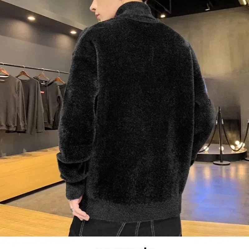 Mens autumn solid color floral long sleeved high neck sweater knitted casual fashion retro British style top 241113