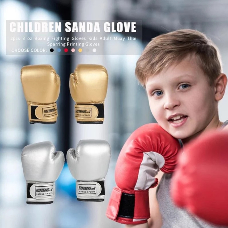 Kids 3-10 Years Boxing Gloves Junior Mitts Bag Children Gel Pad Glove PU F2TC smile
