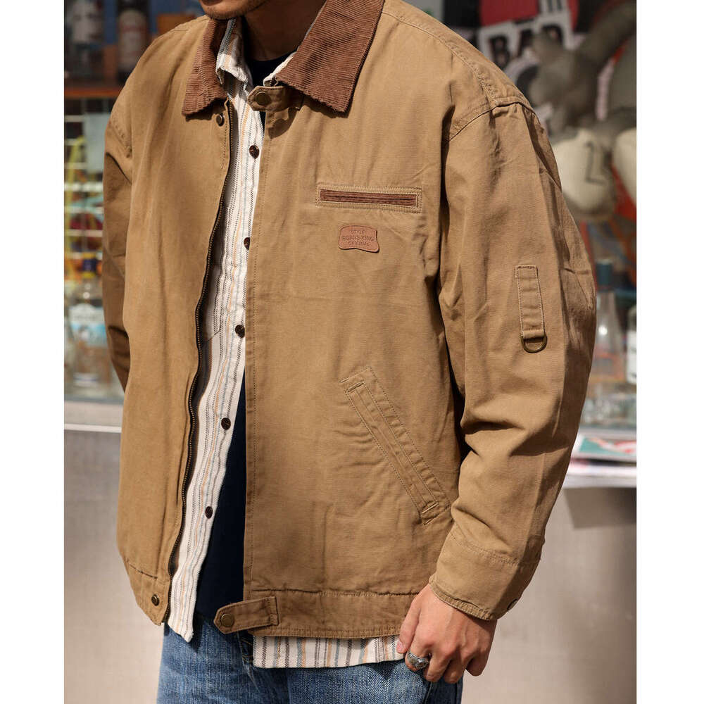 Vintage Heavyweight Canvas Men's Workwear Lapel Japanese Outdoor Jacket Autumn