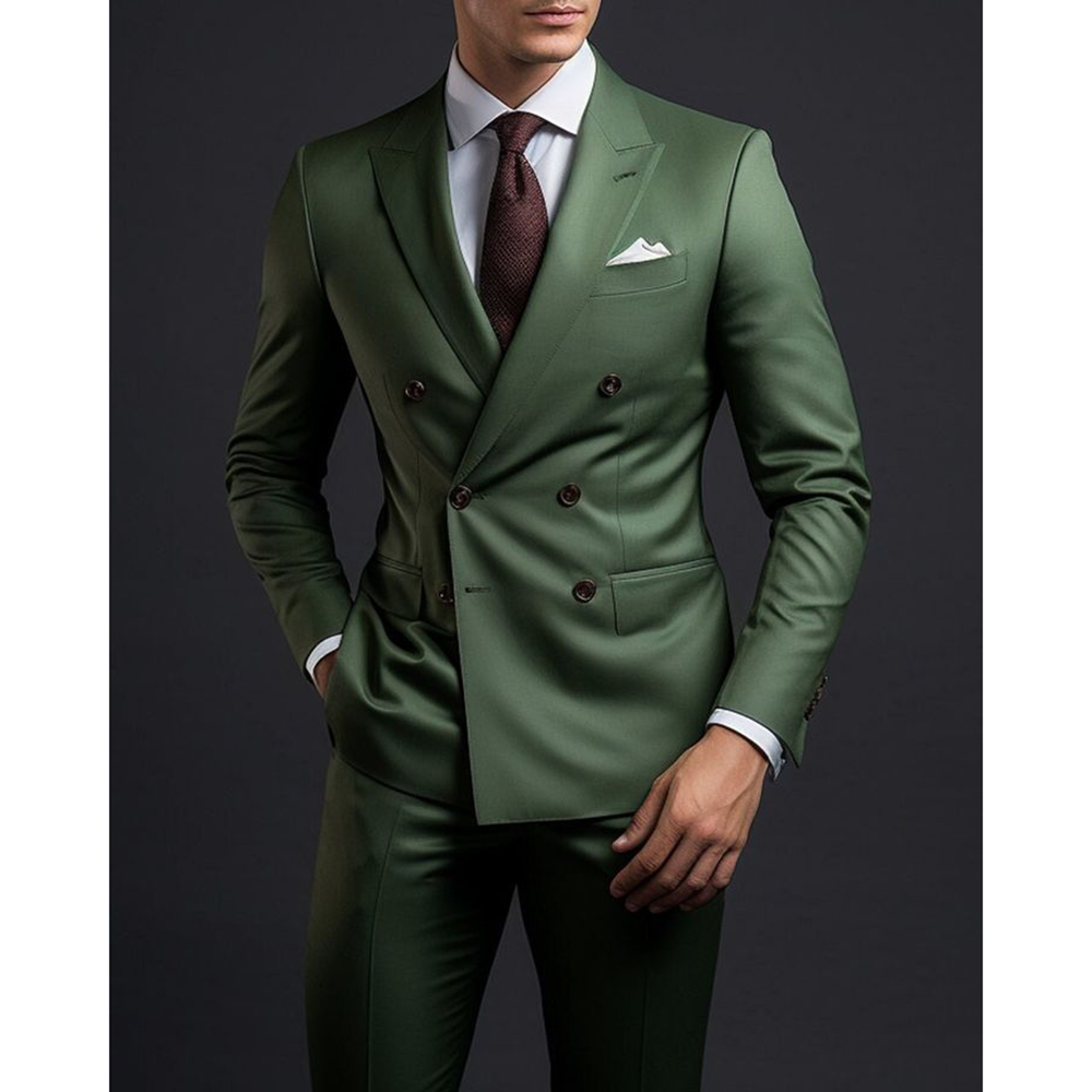 Breasted Peak Double Green Lapel Formal Party Men's Suit Regular Length Elegant Blazer 2 ddmysmile Ddmysmile Piece Jacket Pants Male Clothing Smi