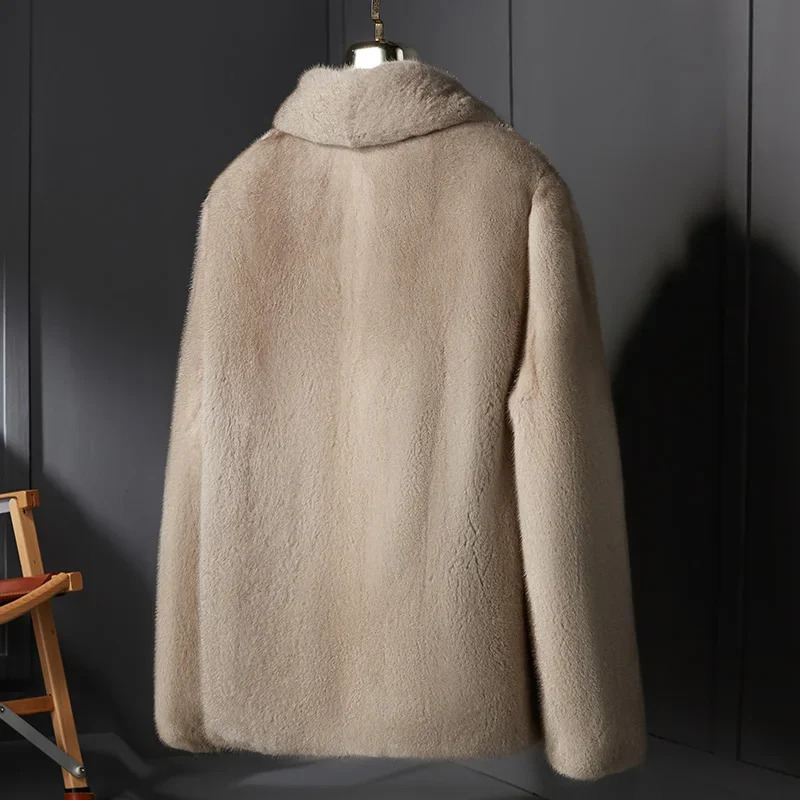 Autumn/Winter Genuine Fur Coat Mens Natural Coat and Jacket Mens Polo Neck Fur Clothing Large Top FCY 241112