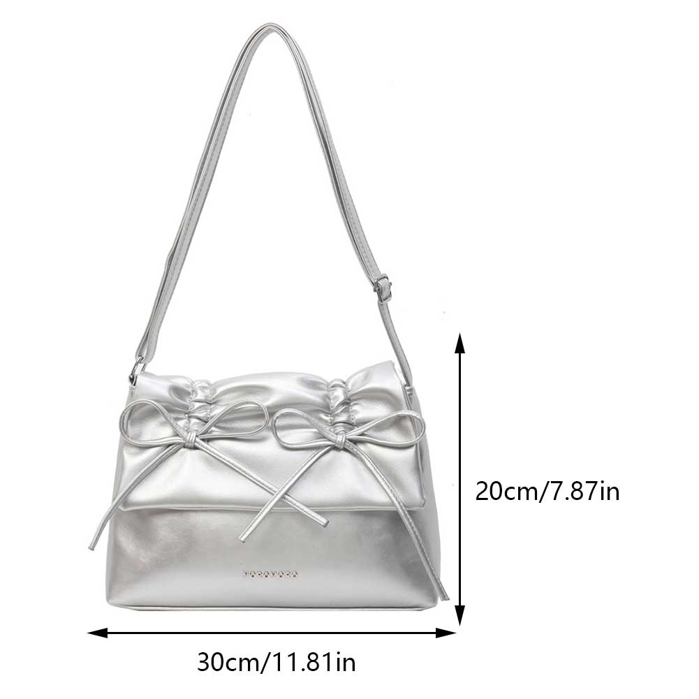Women Bowknot Pu Shoulder Bag Crososbody Bag With Flap Cover Large Capacity Bag Stylish for Daily Office Use Solid Color Handbag