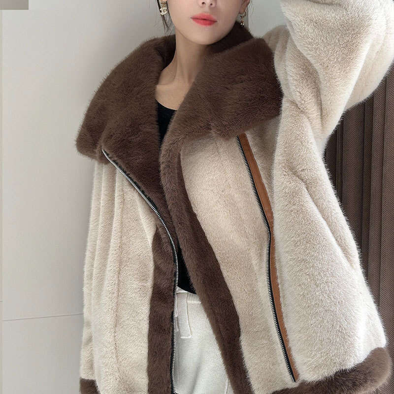 shanshi fur coat women Winter new Korean loose faux fur jacket with thick and warm zipper plush cardigan for women's outerwear