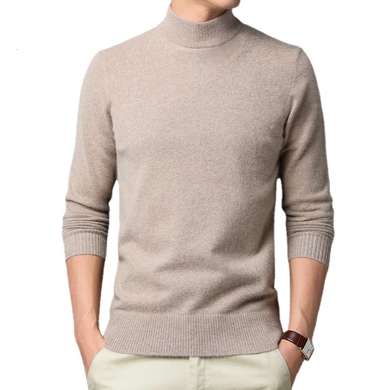 Warm Mens Half Turtle Neck Solid Color Pulling Fashion Thickened Middle aged Long Sleeve Top Puller 241113