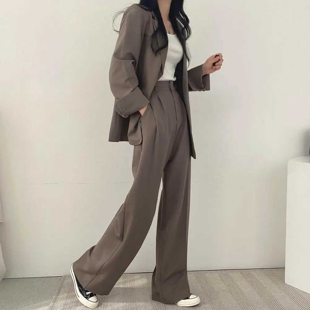 Wide Leg Suit Pants Set Ele Womens Business Suit Set with Single-breasted Cardigan Jacket High Waist Wide for ProfessionalX241112